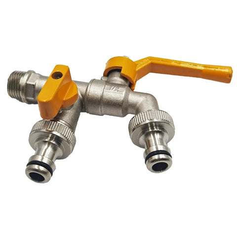 Garden Hose Faucet Adapter 1/2 Inch 2 Way And 1 Way Water Tank Connector with Ball Valve Durable Brass