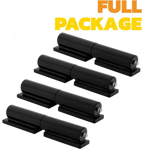 Full package of Beefy Heavy Duty Gate Hinge 7 Inch Weld On Install For Wood And Metal Fence Black Finish 900 Lbs Per Pair Thick Steel Construction