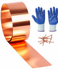 Pro Grade Copper Flashing Roll 99.95 Percent Pure 16 Oz 24 Gauge 0.5mm Thick Four Inch Wide by Ten Feet Long for Roofing and DIY Projects Includes Cut Proof Gloves and Ten Copper Nails RoHS Compliant