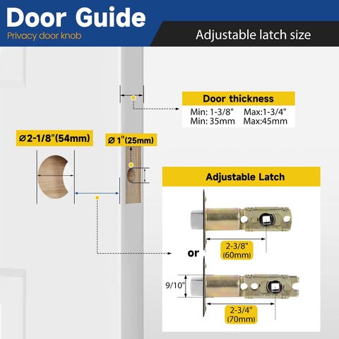 Adjustable latch size guide for Heavy Duty Matte Black Interior Door Handles 10 Pack Keyless Privacy Door Levers.
