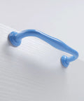 4 Pack Blue Aluminum Cabinet Pulls With 3.78 Inch Hole Centers 96mm And 4.49 Inch Length 114mm Drawer Handles installed on a white surface
