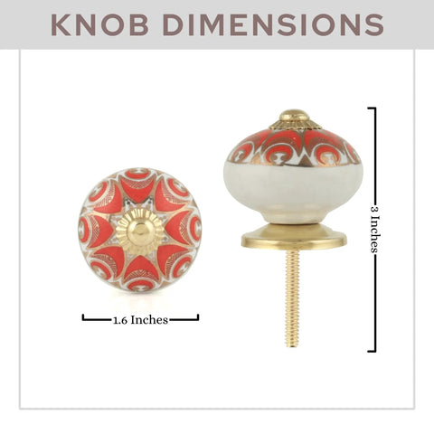 Top Shelf Handmade Ceramic Cabinet Knobs With Red Gold Flair For Kitchen Drawers And Dressers Boho Furniture Handles Rustic Vibe Go To Choice Pack Of Six, showing dimensions, 1.6 inches wide and 3 inches tall.