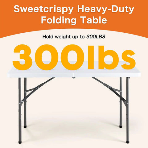 Four Foot Go To Folding Picnic Table With Carrying Handle Easy To Fold And Store Portable Lightweight Table For Camping Picnics Parties Dining And Outdoor Kitchen Use Slim Fold Design For Indoor Or Outdoor Travel And Backyard Fun supports up to 300 lbs