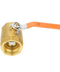 Heavy Duty DN32 Brass Ball Valve Featuring Smooth Quarter Turn For Water Oil And Gas Lines High Pressure 1.6MPa Rating, side view with orange handle.