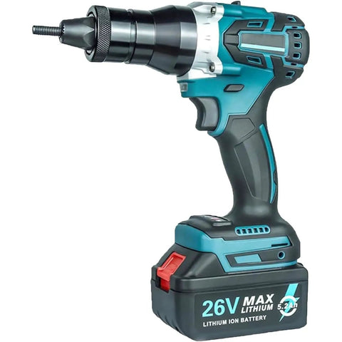 Heavy Duty Cordless Automatic Rivet Gun With Rechargeable Battery M3 To M12 Hex Heads with 26V lithium ion battery.
