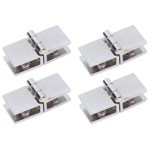 Rock Solid Four Piece Shower Glass Door Hinges With 180 Degree Double Sided Clamp Fit 5mm To 8mm Glass, chrome finish, pack of four
