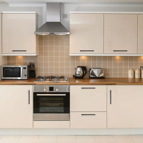 Modern kitchen with 18 Pack 8-4/5 Inch Square Cabinet Handles Matte Black Pulls For Drawers Cabinets And Cupboards Center To Center 224mm