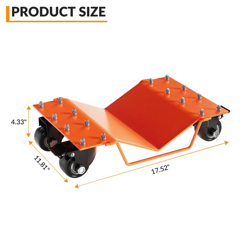Heavy Duty 4 Piece Wheel Dollies Set 8000 Lb Capacity Move Any Rig Smoothly reinforced steel dolly size dimensions displayed.