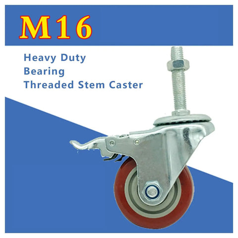 Rock Solid 100mm Locking Swivel Casters With M16 Threaded Stem Heavy Duty Polyurethane Wheels 4 Pack showing a close-up of a heavy duty caster.