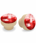 Solid 2 Piece Round Cabinet Knobs Crafted From Fine Beech Wood With Abstract Oil Painting Finish displayed from a side angle on white background.