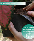 Close-up of Heavy Duty Weed Barrier Landscape Fabric being used for planting, showing material texture and flexibility.