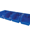 Big Stackable Storage Trays Set Of 4 Blue Adjustable Rails For Vertical Or Horizontal Organization Interlocking Rails