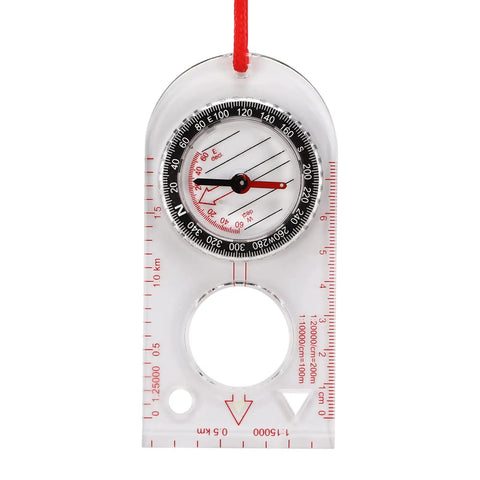 Lightweight Acrylic Backpacking Compass For Hiking And Outdoor Adventures Real Deal Navigation Tool With Durable Build And Adjustable Lanyard For Easy Carry On Any Trail shown with map ruler and lanyard