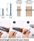 Screws and pliers used for installing matte black cabinet pulls, demonstrating different screw lengths for thickness adjustments.