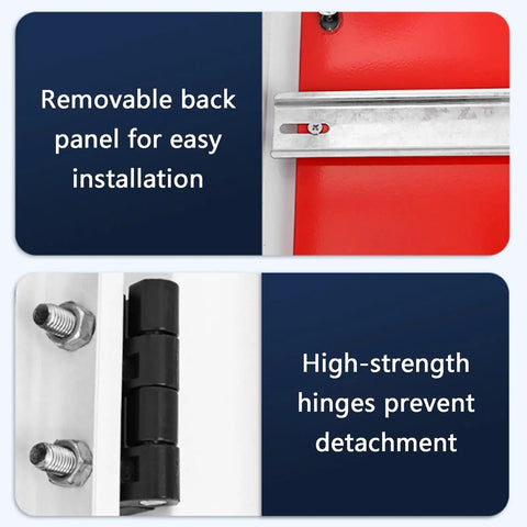 Removable back panel and high-strength hinges of Rock Solid Wall Mounted EV Charger Enclosure Box Heavy Duty Galvanized Steel Housing.