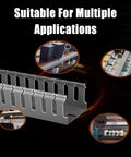 Open Slot Cable Raceway Kit With Reverse Snap Cover, 10 pack shown with various tech setups for cable management