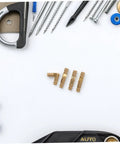 Solid Brass Pro Grade Hidden Hinges Set shown with screws and tools, featuring cylindrical invisible barrel hinges.