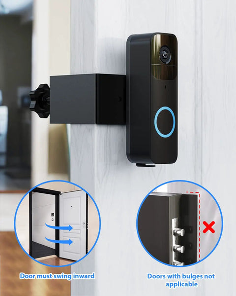 Adjustable Angle Doorbell Mount For Video Doorbells With 45 To 135 Degree Side Tilt, Anti Theft Design, No Drill Install
