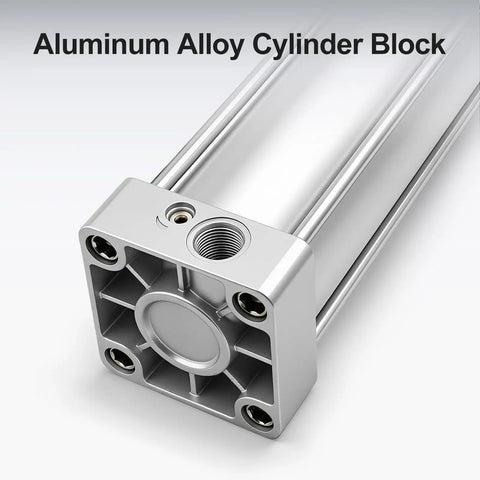 Bombproof Pneumatic Air Cylinder Featuring 4 Inch Bore And 13.78 Inch Stroke Double Acting Single Rod SC100x350 design aluminum alloy cylinder block close-up.