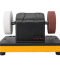 Cordless Mini Bench Grinder With 3 Inch Dual Grinding Wheels And Quick RPM Dial Battery Powered Sharpener side view with wheels.