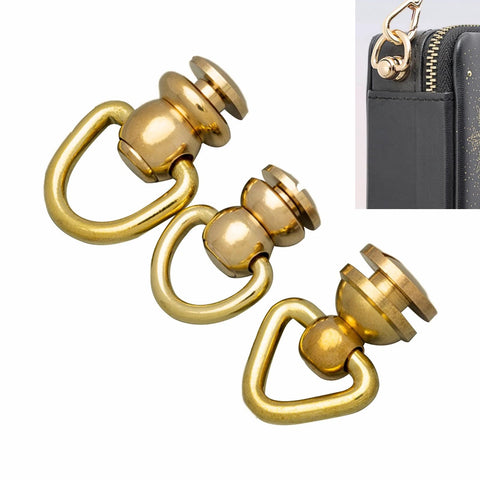 Gold brass ball stud rivets with D-ring and screws, 20x10mm, handbag hardware