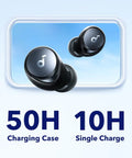 Space A40 Adaptive Active Noise Cancelling Wireless Earbuds With Up To 98 Percent Noise Reduction next to charging case image