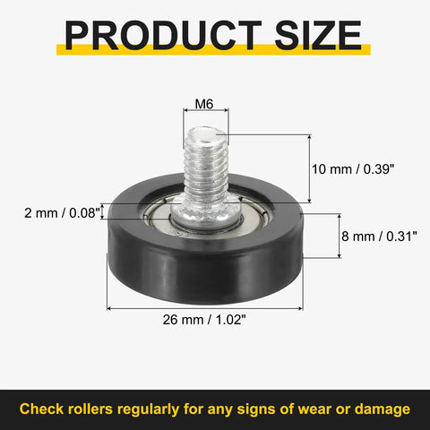 Heavy Duty Nylon Drawer Rollers 4 Pack Built Tough Smooth Glide Sliding Door Track Guide Replacement Wheels For Drawers Cabinets And Home Doors Black M6X10mm Thread size and measurements displayed on roller