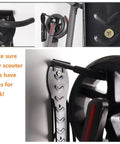 Heavy Duty Electric Scooter Wall Mount Rack With Bulletproof Vertical Hook Holder For Garage Or Shed Storage Space Saver mounted on wall with scooter tire.