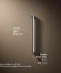 Rock Solid 24 Inch Wall Mounted Grab Bar For Bathroom Safety 26⅝ inch length and 3⅛ inch depth wall handrail guide.