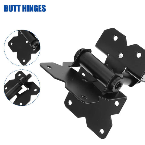 Heavy Duty Stainless Steel Gate Hinges For Wood Fences And Backyard Projects Built Like A Tank With Rust Resistant Coating showing black butt hinge with roller.
