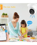 Top Shelf 4K Dome Security Camera With PoE Outdoor Surveillance capturing a mom and daughter cooking, demonstrating one-way audio feature.