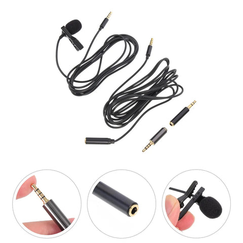 Go Anywhere Dual Pack Handheld Interview Microphone Kit For Podcasts Vlogs And Video Recording showing two clip-on mics and connectors.