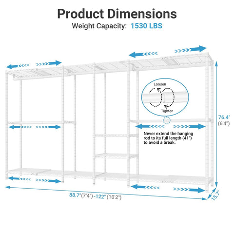 Product dimensions for Heavy Duty Expandable Clothes Rack And Wardrobe Closet Organizer With Adjustable Multi Tier Shelves