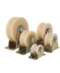 Heavy Duty U Channel Sliding Gate Rollers With Precision Nylon Bearings Rock Smooth Glide Build For Inverted Track Doors And Shop Equipment Built Tough For Hassle Free Sliding And Zero Vibration 4 Inch 2 Pack - Set of four nylon wheels with steel brackets