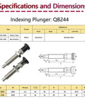 M16 Indexing Plunger Shop Grade Self Locking Reset Pin Featuring A Rock Solid Stainless Steel Spring And Comfort Grip Aluminum Knob For Precision Setup And Fast Changeover On Jobsite Projects specifications and dimensions chart.