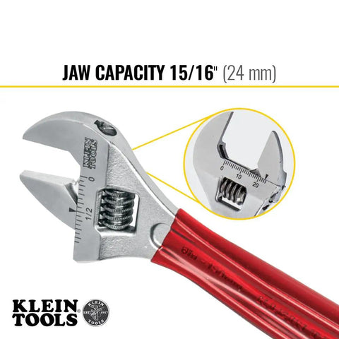 Extra Capacity Adjustable Wrench With Forged Alloy Steel Jaw, High Polish Chrome Finish, 6 1/2 Inch Length, Focus on Jaw Detail