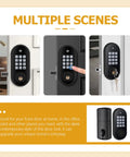 Electronic Keypad Deadbolt Lock Backlit Touchscreen Keyless Entry For Wooden Doors showcased in multiple angles with code access.