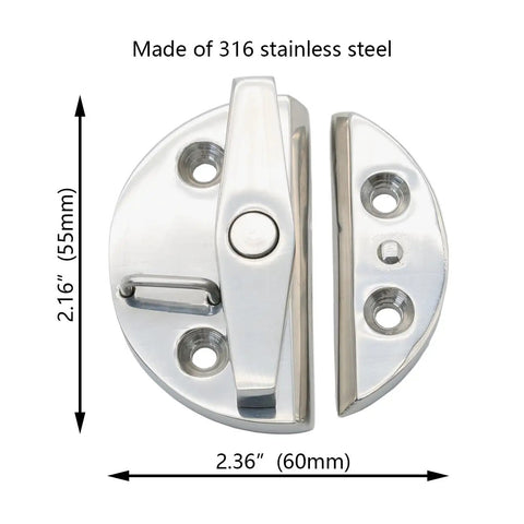 Rock Solid Marine Grade 316 Stainless Steel Boat Hatch Twist Latch And Catch Lock Pair, dimensions 2.16" x 2.36".