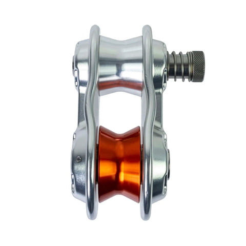 Five Eighth Inch Rigging Block With Three Quarters Inch Ultra Sling For Tree Pros, low profile, side view of hot forged gear.