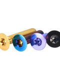 Top Shelf Titanium Countersunk Screws Slick Blue Purple Flat Head Bolts Heavy Duty Aviation Grade Ti 6Al 4V Precision Fasteners M4 M5 M6 M8 Four Pack displayed in vibrant colors.