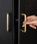 Super Slick 5 Pack Gold Cabinet Pulls With Brushed Brass Finish, 3.75 Inch Hole Center Zinc Alloy Drawer Handles in use on cabinet.