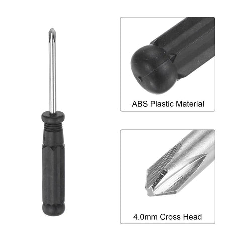 Badass Mini Phillips Screwdriver Set Four Millimeter Cross Heads With Slick Comfort Grips For Quick Tech And Watch Repairs Premium Steel Shaft Is A Total Game Changer For A Ten Piece Kit showing 4.0mm cross head tip and ABS plastic handle.