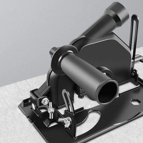 Heavy Duty Angle Grinder Bracket With Integrated Dust Collection System For Smooth Bevel Adjustments Up To Forty Five Degrees detail of mounting base and dust port