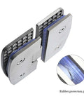 Heavy Duty Glass Shower Hinges Two Pack 180 Degree Turn For Frameless Bathroom Doors Constructed From Tough Stainless Steel close-up view with rubber protection pad.