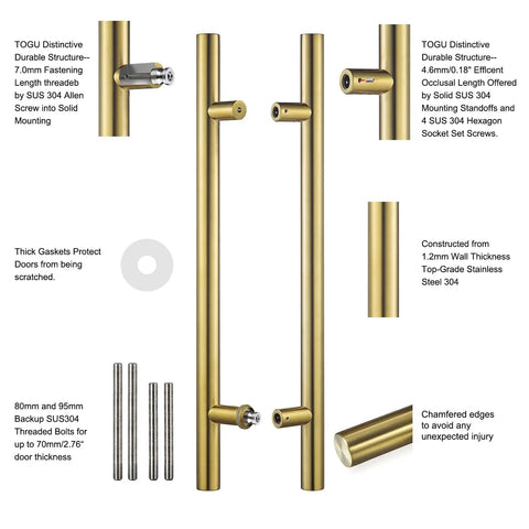 48 Inch Solid Stainless Steel Push Pull Door Handle Built To Last With Heavy Duty Standoffs Commercial Grade 304 Satin Gold Finish For Barn Doors And Glass Doors Rugged Mounting Hardware. Pair with standoffs and screws