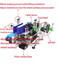 No Sweat High Speed Automatic Round Bottle Labeling Machine Desktop Conveyor Label Applicator for Glass and Plastic Bottles showing label sensors and control features.