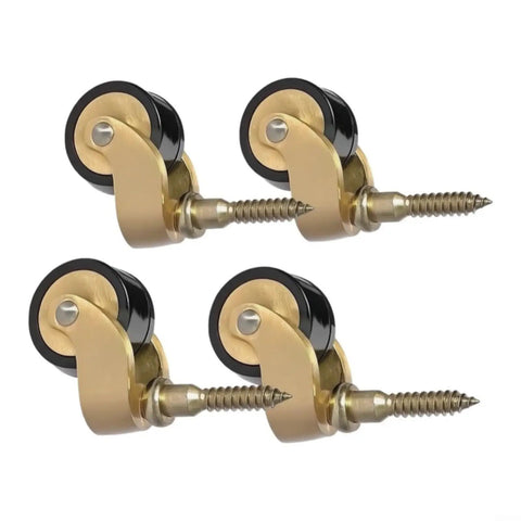 Solid Brass Furniture Casters, Hella Heavy Duty Smooth Rolling Wheels With Threaded Stems, set of four with black wheels.