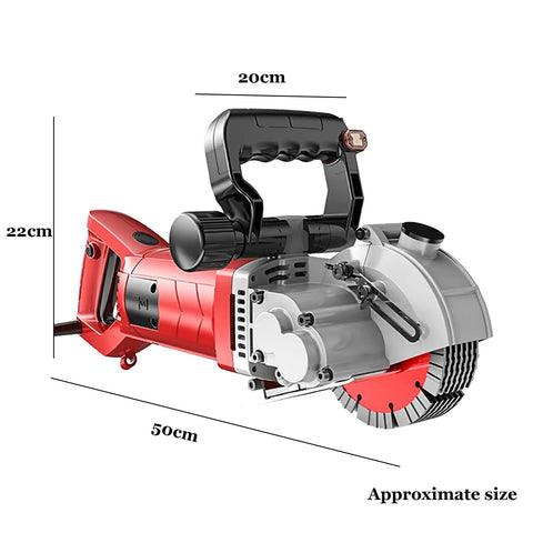 Heavy Duty Powerhouse Electric Wall Cutting Saw With Laser Aiming 5500W Concrete Chaser 6500RPM Quick 42mm Grooving dimensions showing 50cm length.