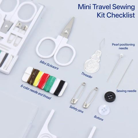 25 Pack Mini Sewing Kits Bulk On The Go Quick Fix Solid Wardrobe Essentials featuring scissors, threads, needles, and buttons.