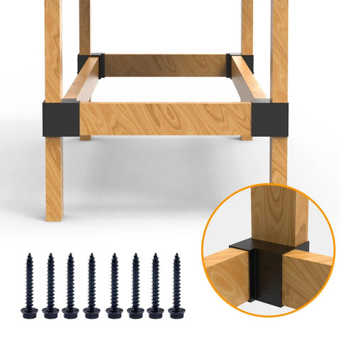 Durable Steel 3 Way Corner Bracket Kit For DIY Workbenches And Shelving Eight Pack With 64 Screws Built To Last Right Angle Brackets That Fit 2x4 Lumber Actual 1.5x3.5 Inches Easy Install For Sturdy Work Tables installed view